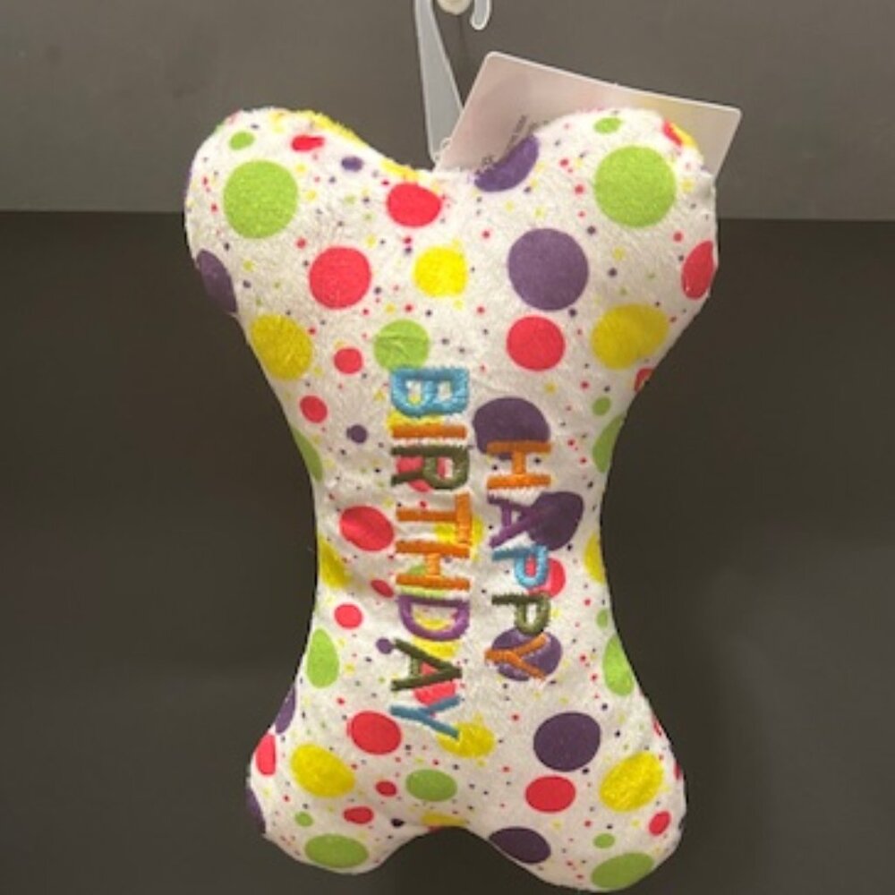 Pet's Birthday Poke Dot Bone Shaped Plush (Dog Toy)